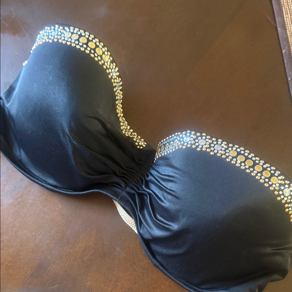 Victoria's Secret Black Bandeau with Gold Rhinestones